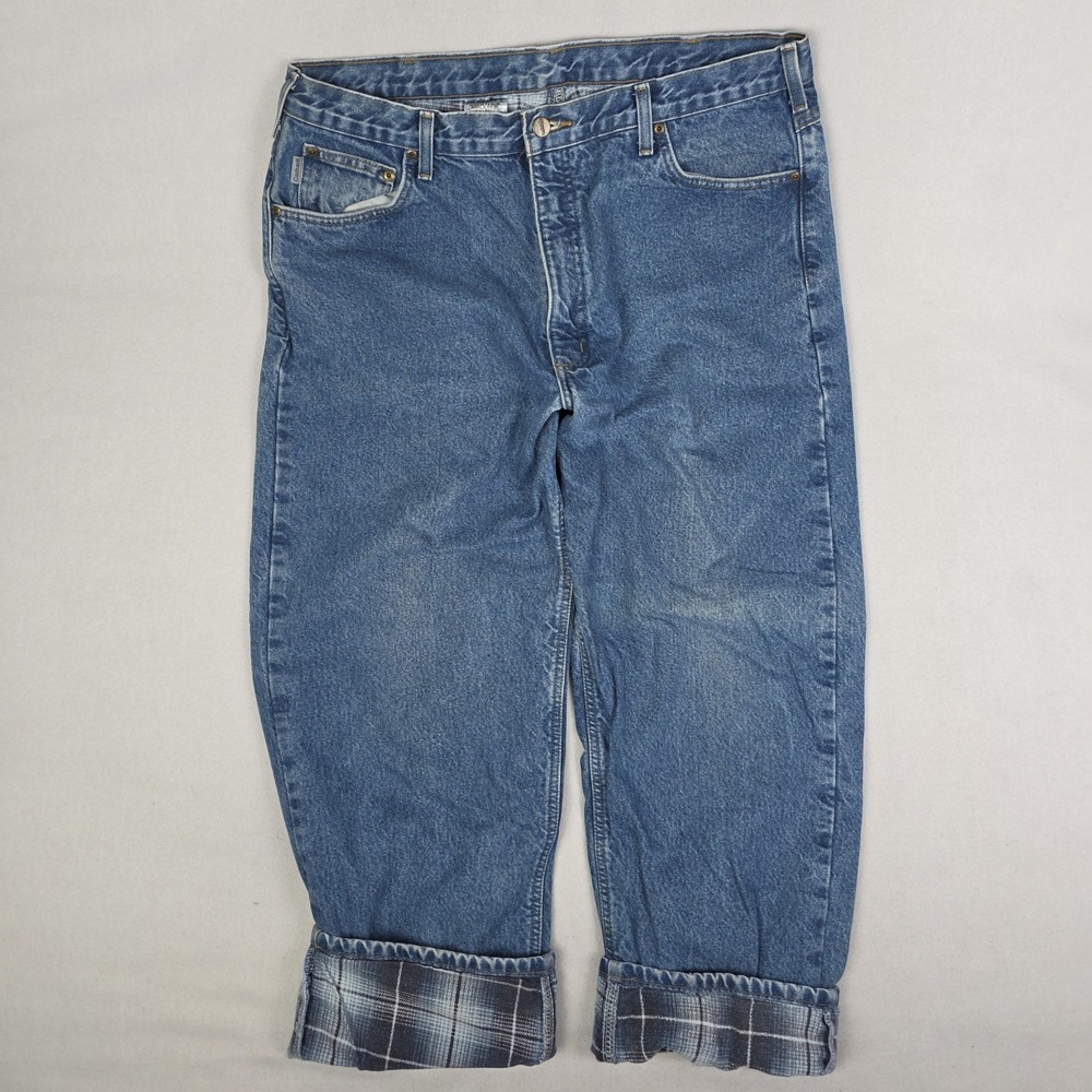 Vtg Carhartt Flannel Lined Jeans Mens 40x30 Fits 38x28 Blue Heavy Duty Workwear